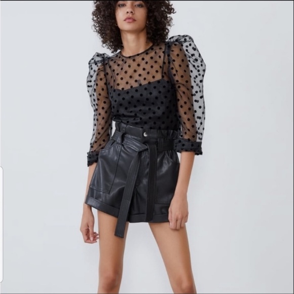 Black Organza Puff Polka Dot Blouse - Picture 3 of 4